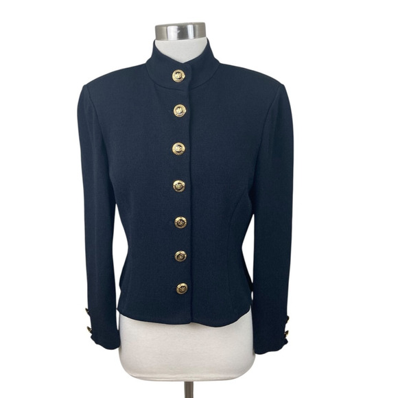 St John Basics Santana Knit High Neck Jacket Gold Hardware Size 6 Old Money Crop